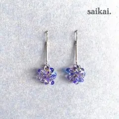 [297]つぶつぶチェコガラスのフックピアス パープル ブルー ハンドメイド