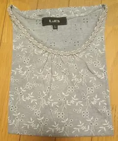 L＆B　花柄半袖Tシャツ(グレー)