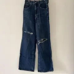 GUダークブルーワイドレッグデニム4/4まで