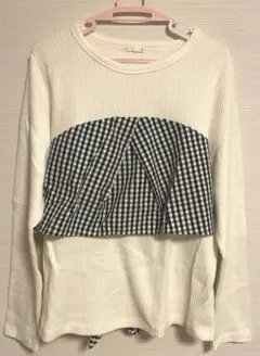 GU ギンガムチェック ビスチェ付き リブ ニット XL ホワイト 白 未使用品