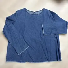 未使用 GU レディース フリンジデニム長袖シャツ ライトブルー※サイズXL