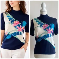 レオナールスポーツ 花柄ニット カシミヤ シルク混 40