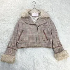LISLIZA リズリサ ツイードチェックライダースジャケット ファー