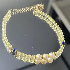 天然淡水パール × 黄水晶 × ラピスラズリ ミックスストーンブレスレット