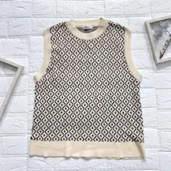 INGNI イング ノースリーブ ニットベスト ベージュ系 幾何学模様 M