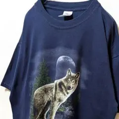 ジャージーズ オオカミ デカロゴ Tシャツ ネイビー 紺色 L 古着