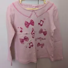 mezzo piano ピンク リボン柄 長袖カットソー　130