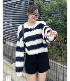 フワフワボーダーニットセーター