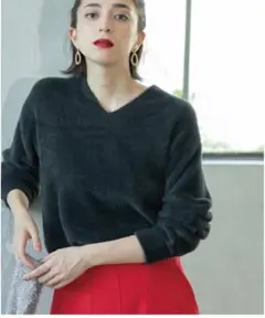 新品未使用OPAQUE.CLIP フェザーヤーンVネックニット　ブラックLL