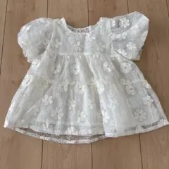 がっちゃん様専用　petit main 花柄刺繍 半袖ブラウス ホワイト 100
