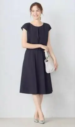 COMME CA ISM ネイビー 半袖 ひざ丈ワンピース