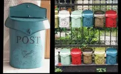 SALE中　ヴィンテージ風　アメリカン メタルメールBOX/郵便ポスト　ブルー系