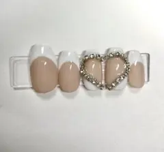 ネイルチップ ハート ストーン ホワイトフレンチ No.67 チップシール付き