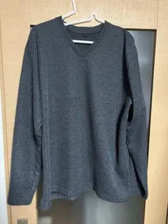 【美品】エレガンス Vネックオーバーサイズ長袖シャツ グレー 3L