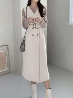 ベルト付きノースリーブトレンチワンピース