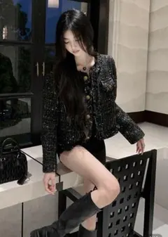 SHEIN ツイードジャケット　黒