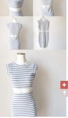 Lily Brown 水色と白のストライプ ノースリーブミニワンピース