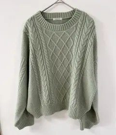 Honeys ケーブル編み ハイネックニット colza ライトグリーン Ｌ