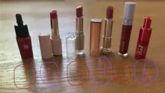 赤系 レッド系　口紅　ティント　リップ　リップスティック まとめ売り6本セット