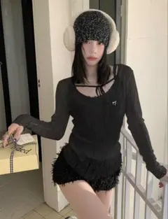 SHEIN 韓国 サマーニット オーバーサイズ ブラック