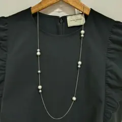 8㎜＆10㎜コットンパールのステーションネックレス　gray＆whiteのサムネイル