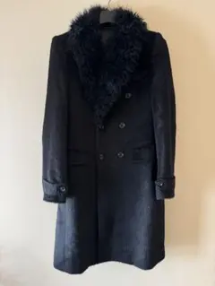 junhashimoto ファー アルパカ カシミヤ ダブルチェスターコート 黒のサムネイル