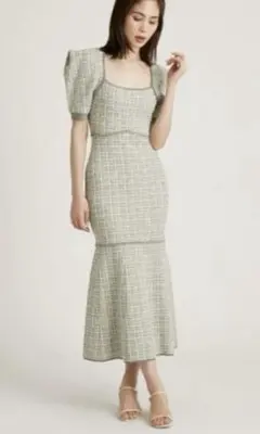 SNIDEL ツイードニットマーメイドワンピース 0 グリーン