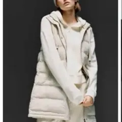 希少　大きめ　即完売　ZARA フード付　ライトベージュ　ロングベスト　M