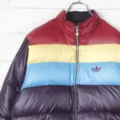 アディダス ダウンジャケット 黒タグ トレフォイルロゴ刺繡 マルチカラー 100