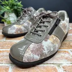 美品✨pedala ペダラ フローラル レザースニーカー 23 エナメル ジップ