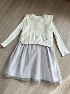 【値下げ】Petit mainプティマイン ニットベスト付 チュールワンピース