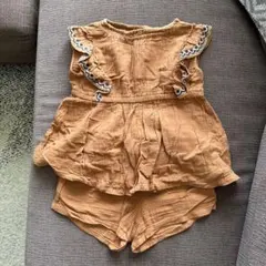 【BREEZE】フリル付きトップスとショートパンツセット ブラウン　120