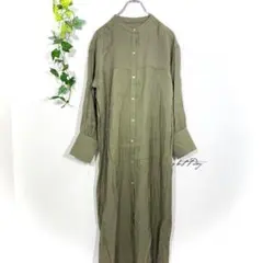 ROPE ロペ バンドカラー シャツワンピース カーキ 緑 ロング 38