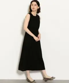 O706ユナイテッドアローズロングワンピースノースリーブブラック黒無地マキシ丈