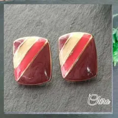 スクエア ピアス レトロ アンティーク ヴィンテージ フレンチ エレガント 赤