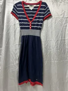 TOMMY HILFIGERストライプ柄 半袖 ニット ワンピース　サイズS