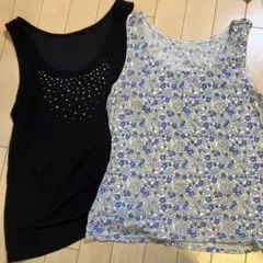黒タンクトップと花柄タンクトップセット　3L