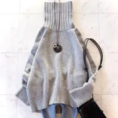 美品 ギャルリーヴィー ファインウールタートルネックプルオーバー ニット グレー