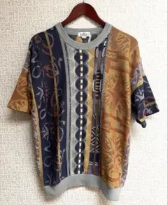 90s tefton 3Dニット　半袖　マルチカラー　M