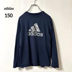 アディダス【150】長袖Tシャツ ビッグロゴプリント ネイビー スポーツ