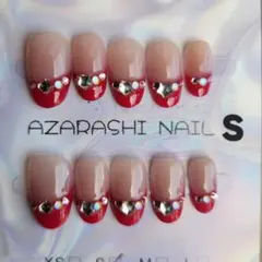 【S-238】フレンチネイル ストーン付きꕤ︎︎Sサイズ