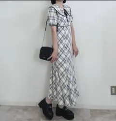 An MIILE アンミール チェック襟付きマーメイドワンピース