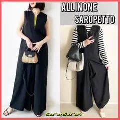 オールインワン♡サロペット オーバーオール Vネック ロング丈 レディース 黒