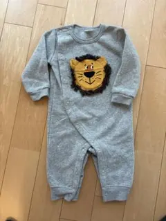 ライオン刺繍のグレーカバーオール　80cm 裏起毛