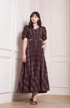 herlipto ハーリップトゥ チェック パフスリーブ ワンピース M ロング