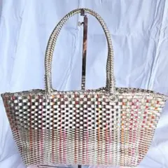 アンテプリマ☆大人気☆イントレッチオ　トートバッグ横長☆ポーチ付マルチカラー茶金