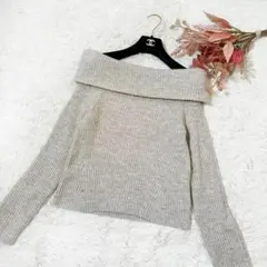 H&M オフショルダー 長袖 ニット ベージュ M