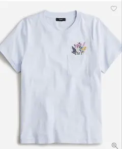 JCREW 花柄刺繍ポケット付きTシャツ 薄い青