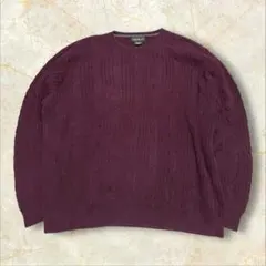90s エディーバウアー ケーブルコットンニット 緑タグ メンズ肉厚ワインXXL