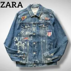 ZARA ザラ ペイント ステンシル ワッペン ダメージ デニム ジャケット